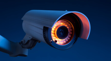 High Tech Surveillance Camera with Neon Glow for Security Concepts
