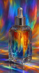 Glass Bottle Dropper on Colorful Background