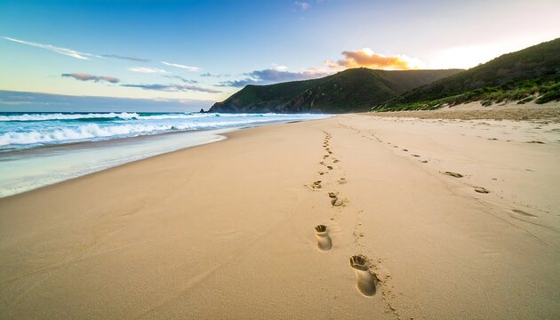 Coastal Sunset Beach Footprints Landscape