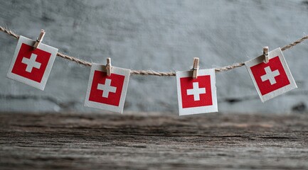 Small Swiss flags hanging on a string (1)