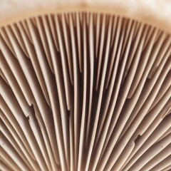 Close-up view of a mushroom's intricate gill structure.