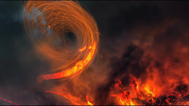 wildfires spawn RARE and terrifying FIRENADO Burning landscape looks utterly apocalyptic graphic art HDR