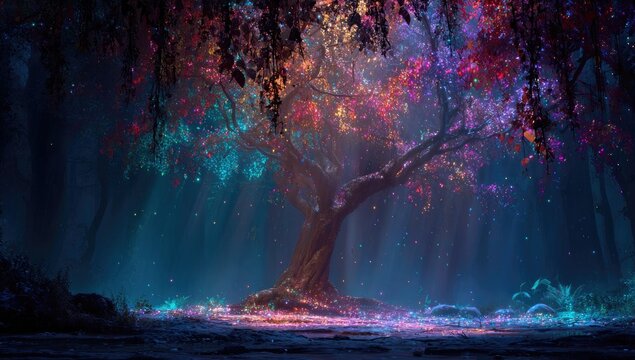 Enchanting glowing tree in a mystical forest (2)
