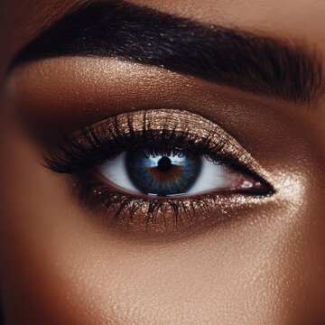 A picture showing a woman's eyes with makeup. It could be used as a logo for a beauty shop that does eyebrows or eyelashes.
