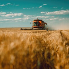 Obraz premium Golden field, harvester