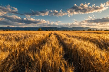 Obraz premium Golden wheat field at sunset (3)