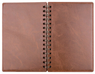 Front View of Leather Bound Spiral Notebook, Isolated on Transparent Background