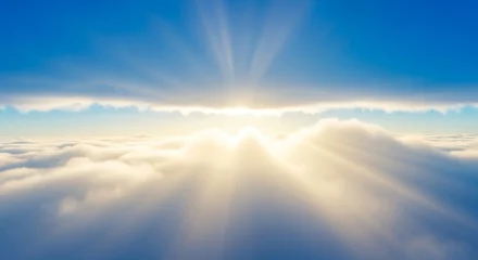 Sunbeams bursting through clouds from above the cloud layer © ChristianRiyanfhi