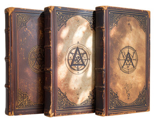  Front View of Old Fantasy Spell Books Set, Isolated PNG