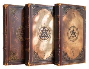  Front View of Old Fantasy Spell Books Set, Isolated PNG