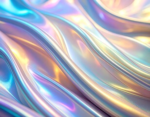 Naklejka premium Iridescent, flowing fabric with pastel hues and smooth, undulating waves