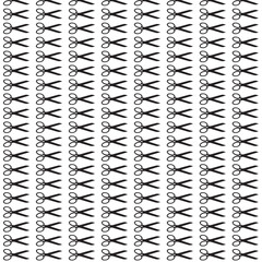 Creative seamless pattern featuring black scissors icons on a white background. Perfect for textile design, fabric prints, wallpaper, gift wrapping, packaging, stationery, digital backgrounds, and dec