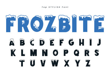 Winter vector alphabet with snow. letter abc, ice cold font, season frost font
