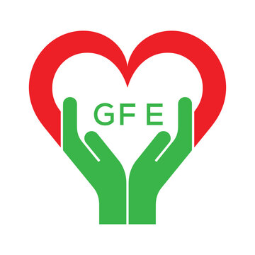 GFE Heart and Hands Company logo. GFE Company logo design for entrepreneur and business. GFE best icon.
