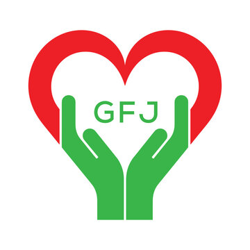 GFJ Heart and Hands Company logo. GFJ Company logo design for entrepreneur and business. GFJ best icon.
