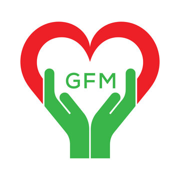 GFM Heart and Hands Company logo. GFM Company logo design for entrepreneur and business. GFM best icon.
