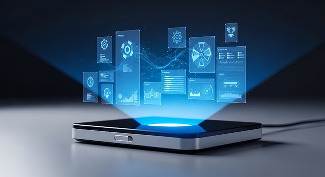 Futuristic AI Hologram Interface with Blue Glow