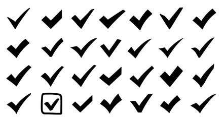Black check mark vector set illustration design for correct approved list sign symbol icon graphic isolated on transparent white background png
