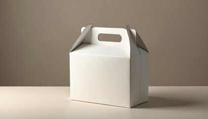 White cardboard gable box with integrated handle, isolated on neutral studio background. Versatile container perfect for packaging, delivery, gift-giving, offering blank canvas for branding.