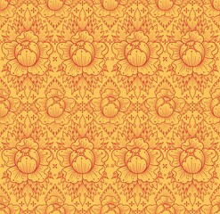 seamless Thai floral pattern in red and gold background