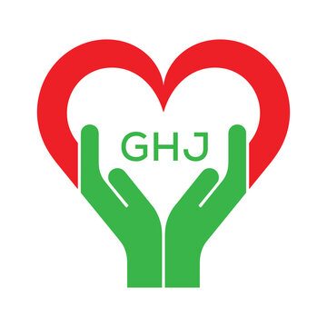 GHJ Heart and Hands Company logo. GHJ Company logo design for entrepreneur and business. GHJ best icon.
