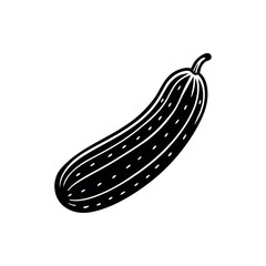 Stylized black and white illustration of a fresh cucumber vegetable with detailing Silhouette vector