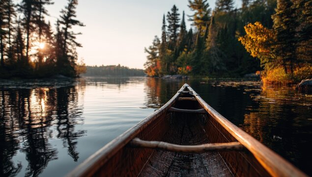 Calm sunrise on a tranquil lake in a canoe - Powered by Adobe