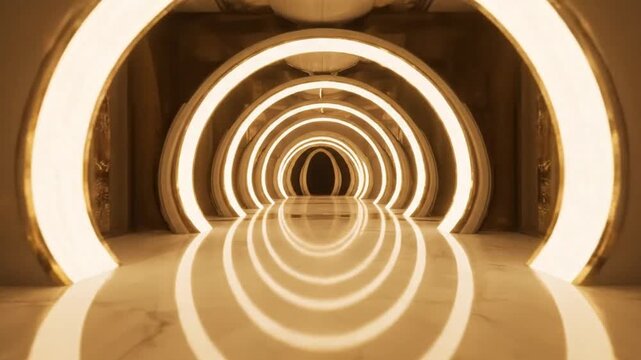 Futuristic Tunnel with Circular Light Installations Creating a Mesmerizing Pathway