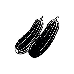 Two cucumbers are side by side in a simple black design style Silhouette vector