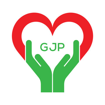 GJP Heart and Hands Company logo. GJP Company logo design for entrepreneur and business. GJP best icon.
