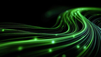 Abstract green lines on black background