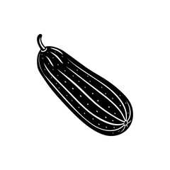 Single black and white illustration of a cucumber with parallel lines Silhouette vector