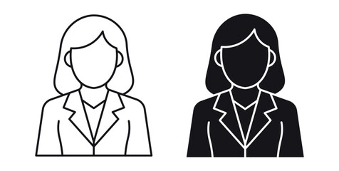 Business woman avatar icon  set , professional female employee outline design for website and app , vector illustration .