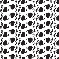 Fototapeta premium Elegant seamless pattern featuring abstract black flower silhouettes with curved stems and leaves on a white background. Perfect for textile design, wallpaper, gift wrap, packaging, and decorative pri
