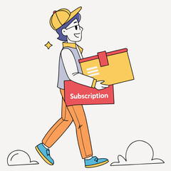 Delivery Man Carrying Subscription Box Illustration