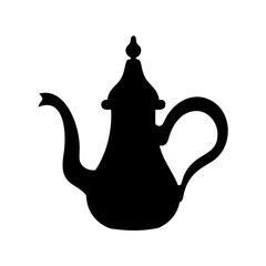 Black Silhouette of Traditional Moroccan Teapot, Arabic Tea Ceremony, Vintage Style