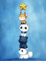 Chibi animals of different species (fox, bunny,