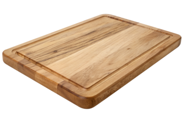 Rectangular Wooden Cutting Board on Transparent Background