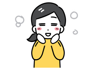 嬉しそうな表情の私服の若い女性(上半身・正面)