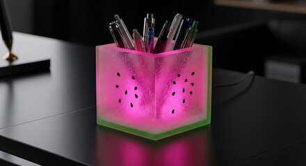 Brighten your workspace with this fun watermelon pen holder adding a touch of whimsy and color to any desk or office for a playful and creative vibe