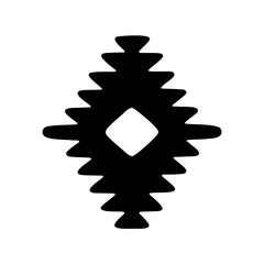 Black Aztec inspired design element with diamond center on white background