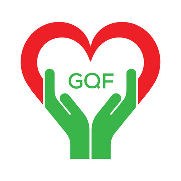 GQF Heart and Hands Company logo. GQF Company logo design for entrepreneur and business. GQF best icon.

