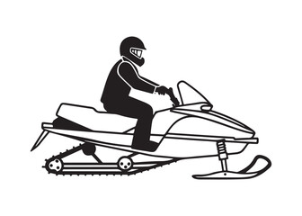 Black Silhouette of Person Riding Snowmobile Vector Winter Sports Icon.