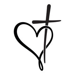 Christian cross and heart symbol of faith and love