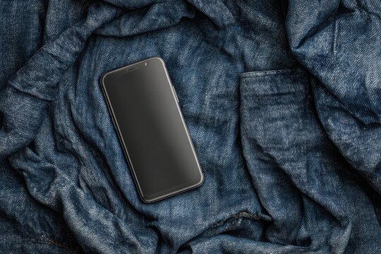 Smartphone resting on denim fabric, symbolizing Denim Day and promoting awareness about social issues related to clothing choices - Powered by Adobe
