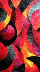 Abstract layered pattern of vibrant reds, oranges, yellows, and blacks