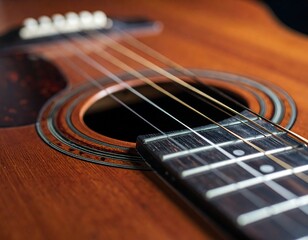 Fototapeta premium Acoustic Guitar Close-up, Strings, Soundhole