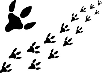 Black and white illustration of animal paw prints in a diagonal line animal tracks