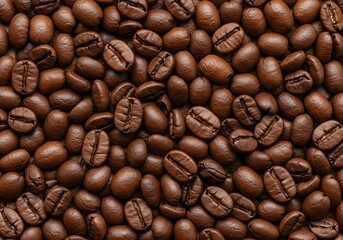 Obraz premium A textured background of rich, brown coffee beans, showcasing their rough surface and distinct grooves.