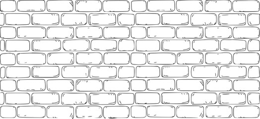 Seamless pattern of a hand-drawn brick wall in black and white masonry construction